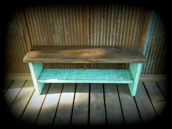 42" Two Tone Farm Table Bench - Turquoise Wash | Etsy (US)