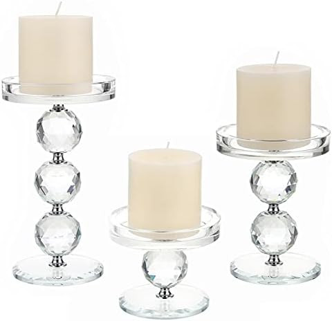 OwnMy Set of 3 Crystal Glass Pillar Candlestick Holders Votive Candle Holder Set, Clear Glass Tea... | Amazon (US)