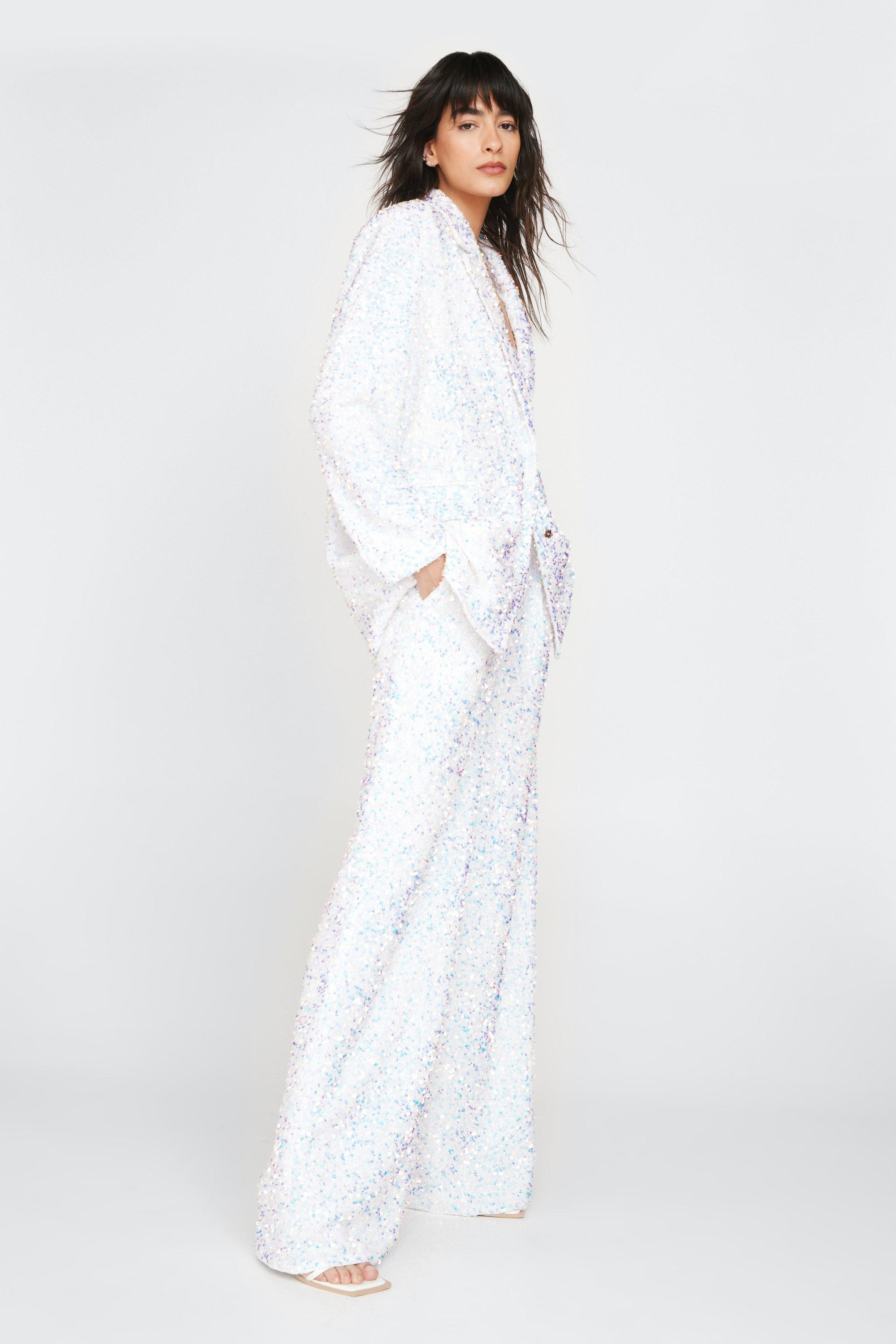 Womens Premium Iridescent Sequin Pants - White - 4 | Nasty Gal (US)