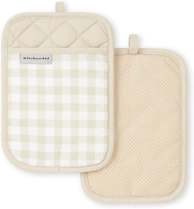 KitchenAid Gingham Pot Holder 2-Pack Set, Milkshake Tan, 7"x10" | Amazon (US)
