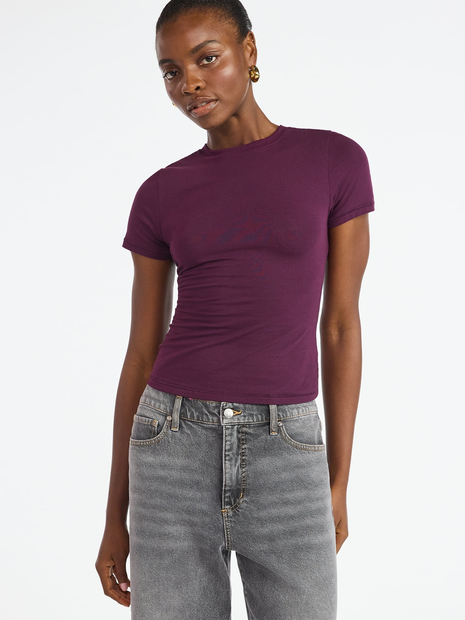 Scoop Women’s and Women’s Plus Stretch Cotton Baby Tee with Short Sleeves, XS-4X | Walmart (US)