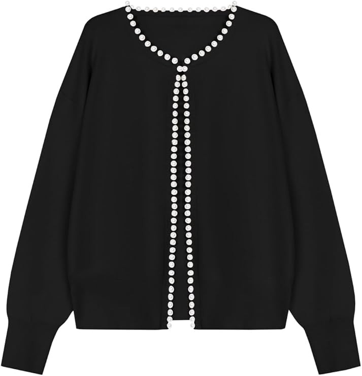 Saodimallsu Womens Fall Open Front Cardigan Sweaters Pearl Long Sleeve Knit Tops Crewneck Dressy ... | Amazon (US)