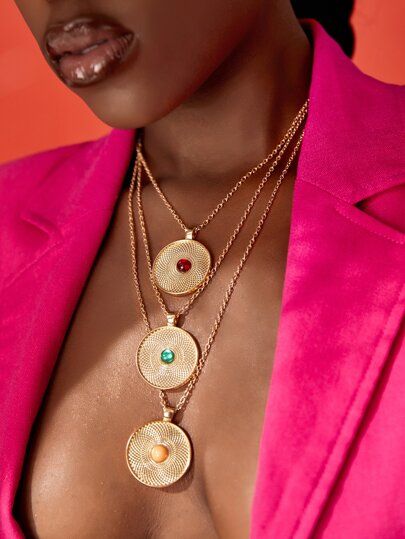 Round Charm Layered Necklace | SHEIN