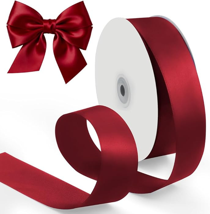 1-1/2 Inch 100 Yards Satin Ribbon Wine Red, Solid Color Fabric Ribbon for Gift Wrapping, Wedding,... | Amazon (US)