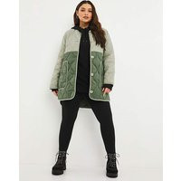 Khaki Contrast Oversized Quilted Jacket | Simply Be (UK)