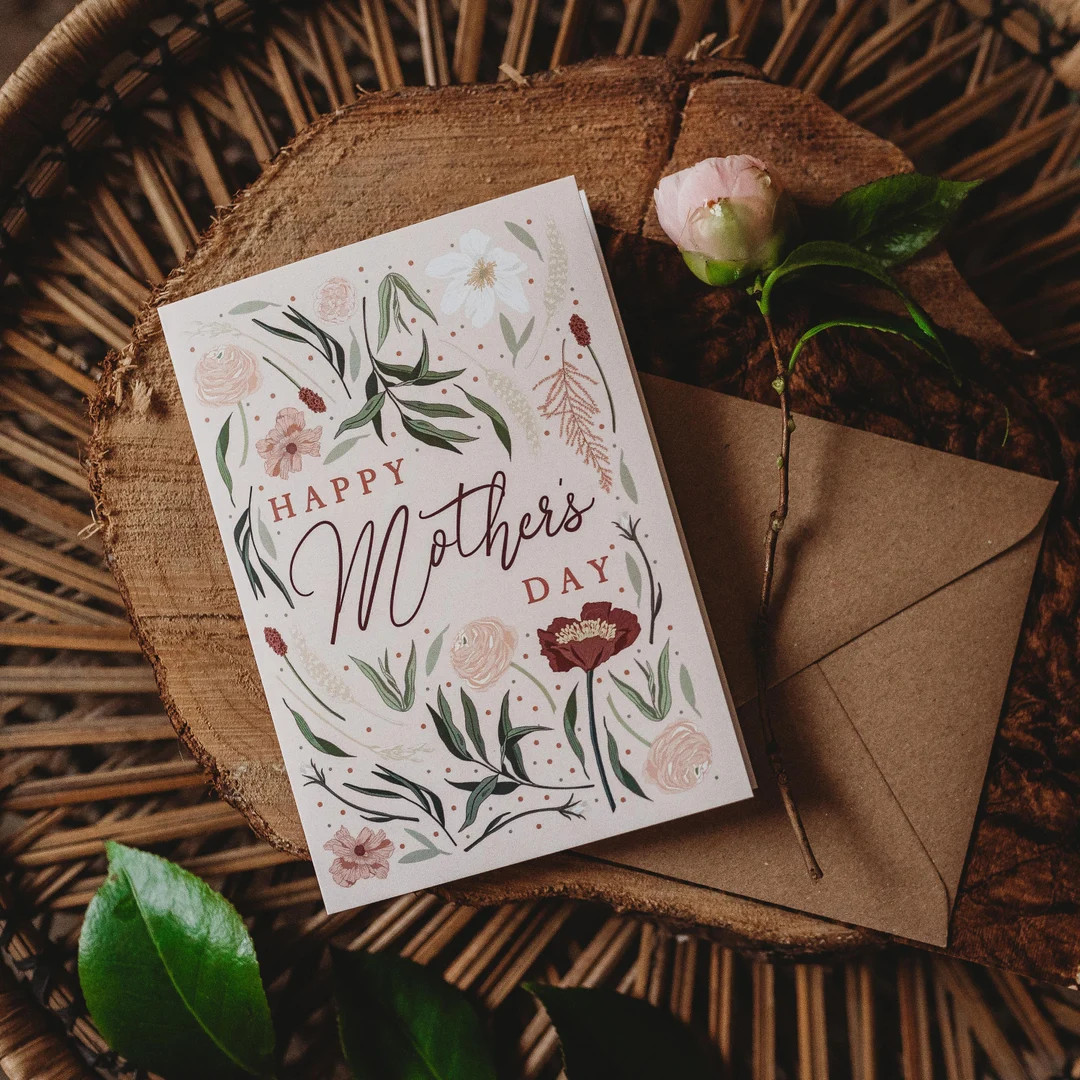 Happy Mother's Day Card | Blush Pink Botanical Floral Illustrated Flowers Folded Greetings Card w... | Etsy (US)