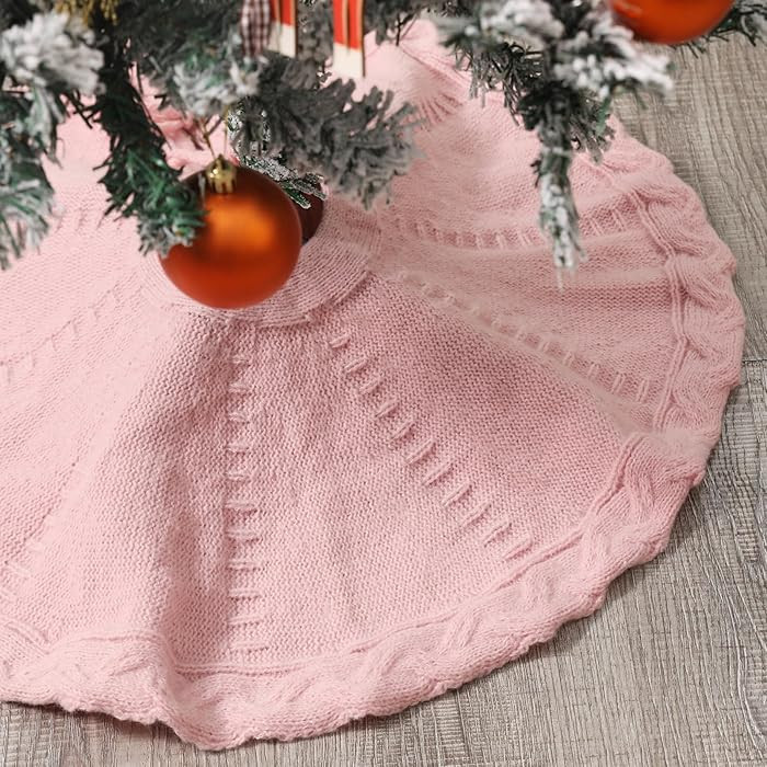 Mini Pink Tree Skirt,18 Inches Knitted Christmas Tree Skirt,Christmas Tree Decorations, Farmhouse... | Amazon (US)