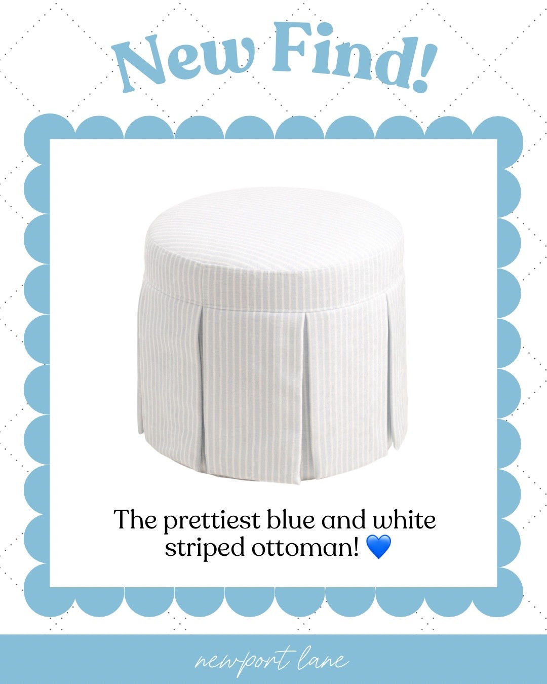 A blue and white striped skirted ottoman that looks SO much more expensive than it is 🌊 I am completely obsessed with this one — the classic stripe, the skirted detail, the coastal charm are all giving Hamptons living room and the price tag is shockingly good. Use it as a coffee table, extra seating, or a footrest and watch it completely transform your space. Linked below! @tjmaxx @Marshalls 



#LTKHome #LTKSaleAlert #LTKU
