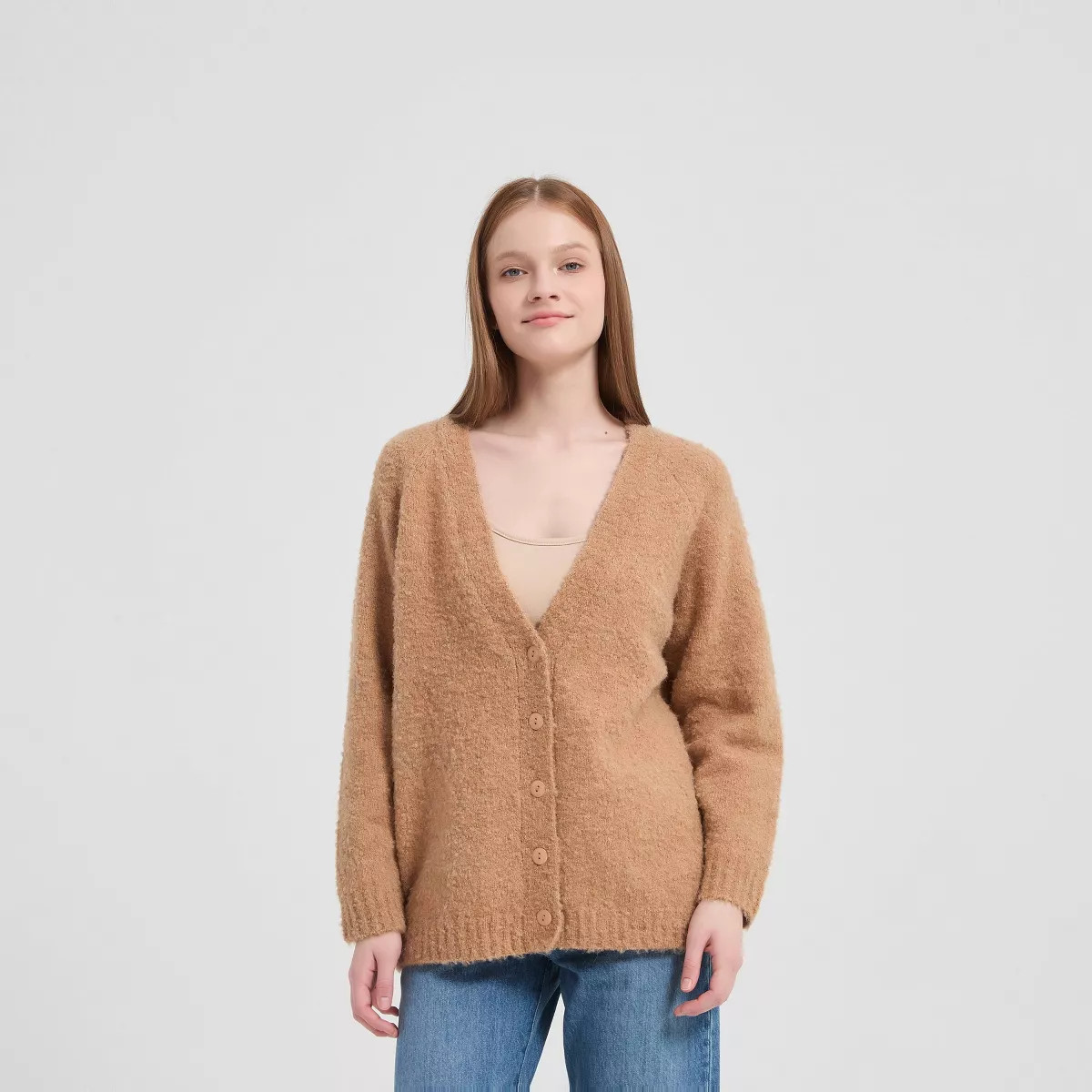 Women's Long Sleeve Relaxed V-Neck Cardigan Sweater - Universal Thread\u2122 Camel M | Target