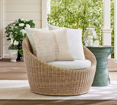 Huntington Wicker Swivel Papasan Outdoor Lounge Chair | Pottery Barn (US)