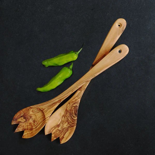 Olive Wood Classic Two Piece Salad Server Set | TerraKlay