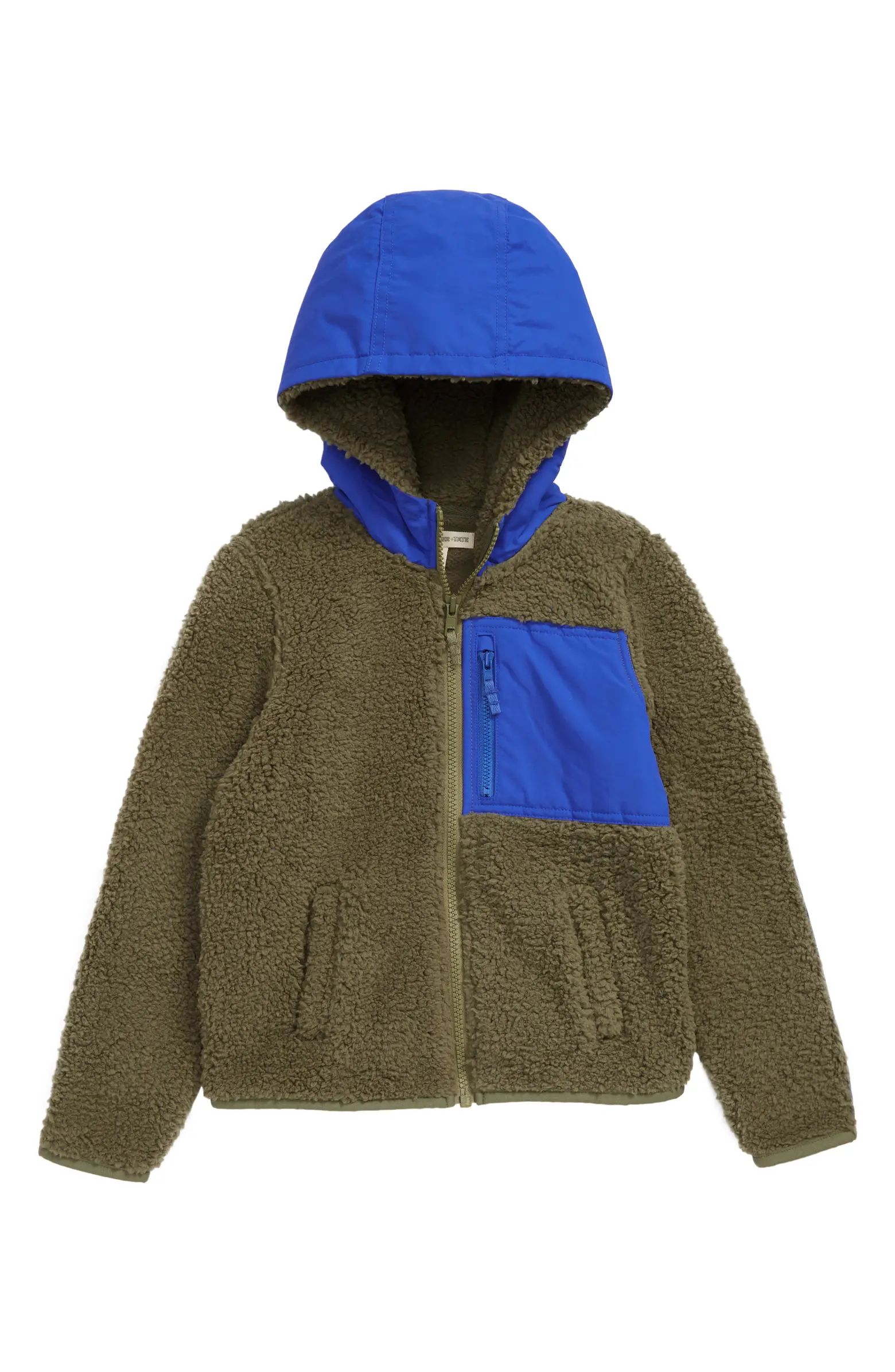 Kids' Bear It Hooded Mixed Media High-Pile Fleece Jacket | Nordstrom