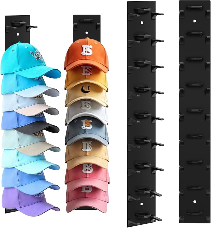 Hat Organizer for Baseball Caps, 2 Pack Hat Rack for Wall Hold up to 18 Hats Strong Adhesive Hat ... | Amazon (US)