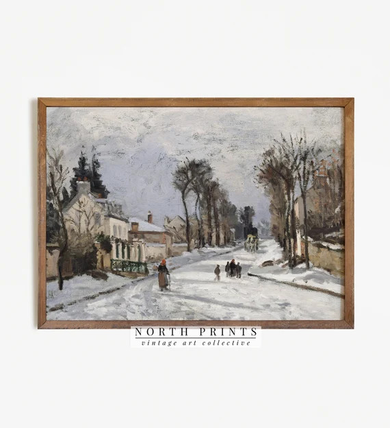 Vintage Winter Village Print  Landscape Oil Painting - Etsy | Etsy (US)