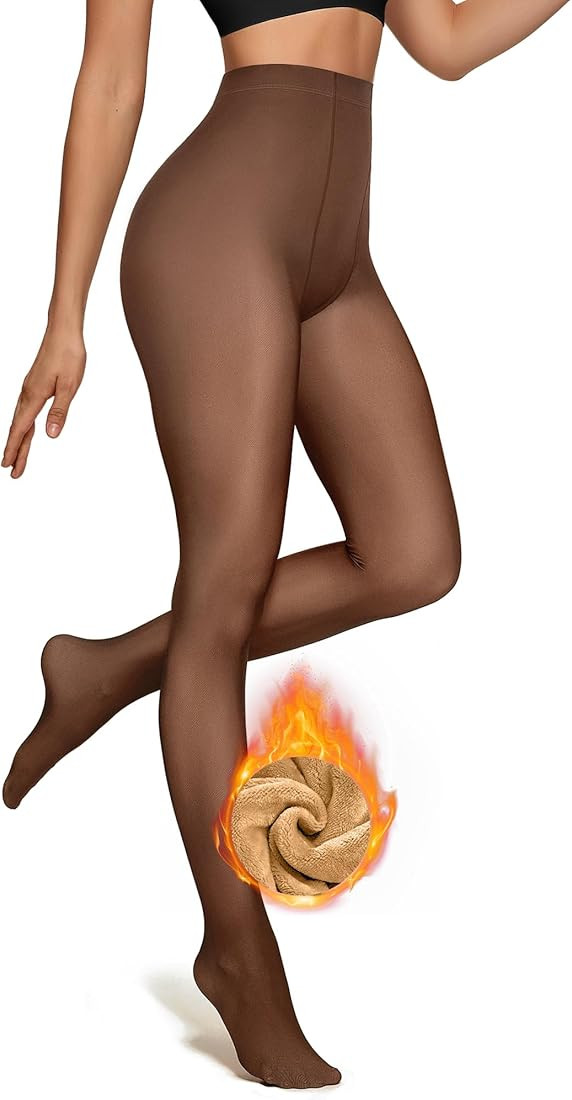 OEAK Womens Fleece Lined Tights Fake Translucent Pantyhose Thermal Opaque High Waisted Winter Leg... | Amazon (US)