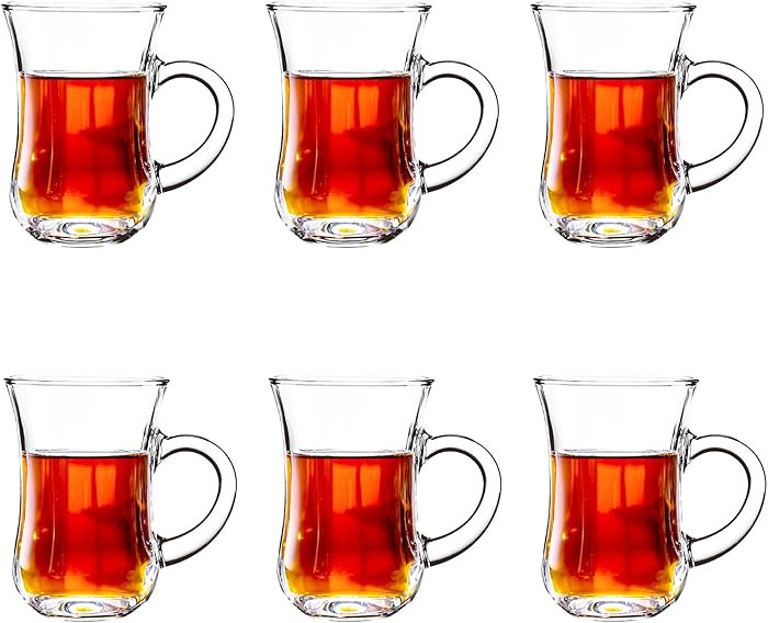 Turkish Tea Glasses With Handle - Tea Cups Set of 6 - Slim Waist Thick Sole Tea Glass for Hold Co... | Amazon (US)