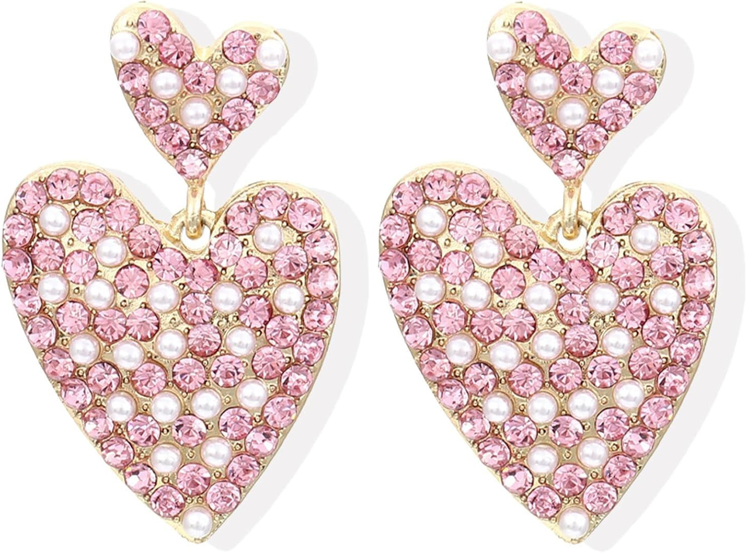 Valentines Day Earrings Red Heart Earrings Valentines Earrings for Women Rhinestone Heart Earring... | Amazon (US)