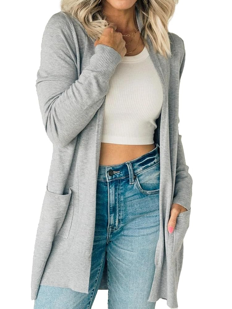 Spicy Sandia Women's Knit Cardigan Open Front Long Sleeve Sweater with Pockets Lightweight Fall T... | Amazon (US)