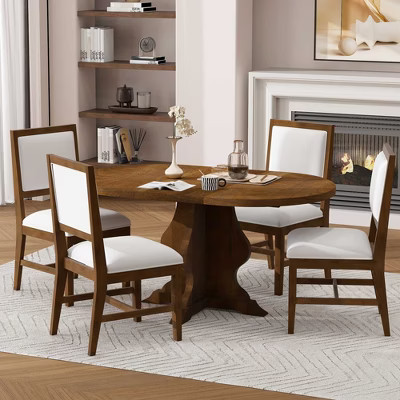 ORRD Farmhouse 5-Piece Dining Table Set with 4 Upholstered Chairs, Extendable Table ，Brown | Target