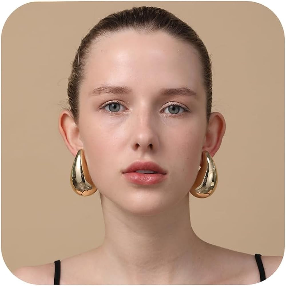 Apsvo Chunky Gold Hoop Earrings for Women, Dupes Earrings Lightweight Waterdrop Hollow Open Hoops... | Amazon (US)