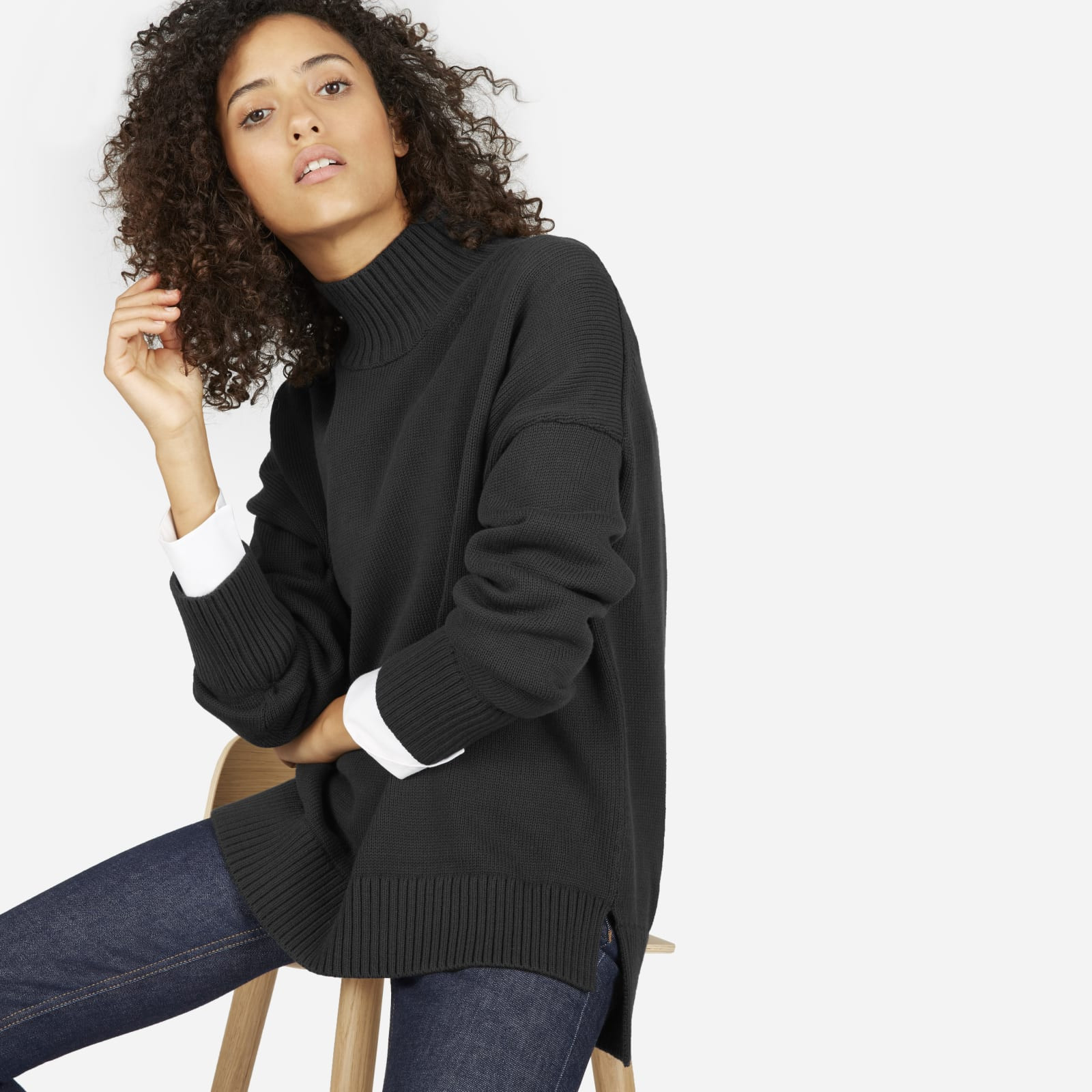 Women's Cotton Turtleneck Sweater by Everlane in Washed Black, Size M | Everlane