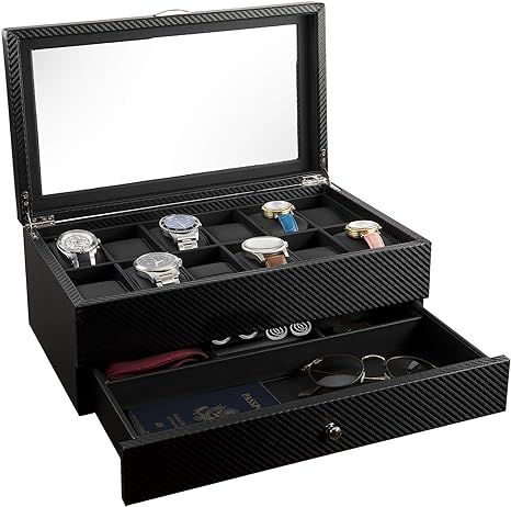 Watch Box- Display Case & Organizer For Men| First-Class Jewelry Watch Holder| 12 Watch Slots & V... | Amazon (US)