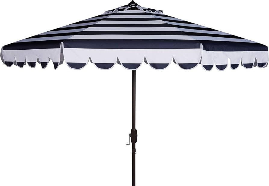 Safavieh PAT8011C Outdoor Collection Maui Navy and White Single Scallop Striped 9Ft Crank Push Bu... | Amazon (US)