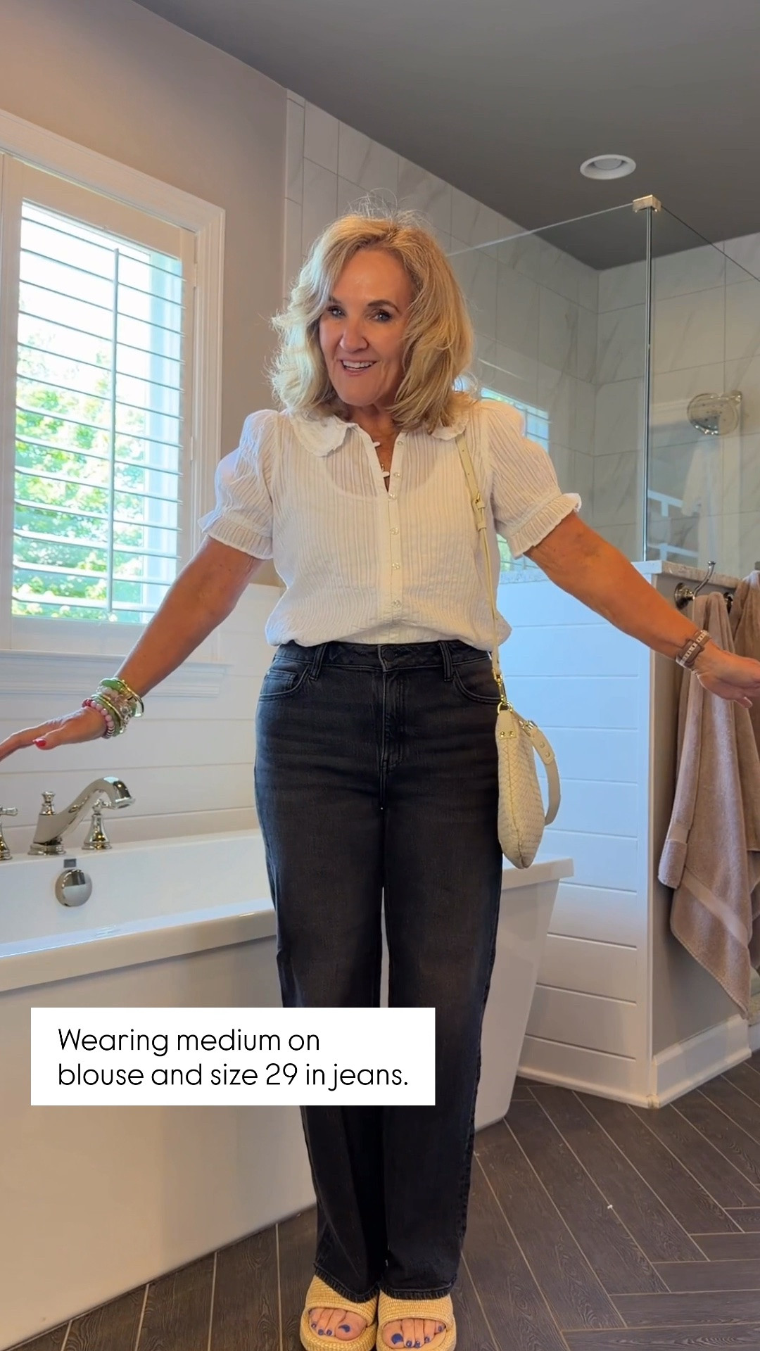 These Quince black wash jeans are such a great alternative to classic blue denim. The wash feels elevated, they're comfortable, and they're easy to dress up or down for everyday wear. I paired them with Quince's new scalloped collar blouse for a timeless look that's equal parts polished and feminine.

💡 LTK MADE EASY
❤️ Heart = Support my posts!
🔖 Save = Get sale & restock alerts
📋 Lists = Keep favorites organized
📲 Share = Send lists and products to a friend. Hello, Christmas List!
💬 Comment = Ask me anything about what I'm wearing.:-)

#LTKootd #LTKOver40 #LTKSaleAlert