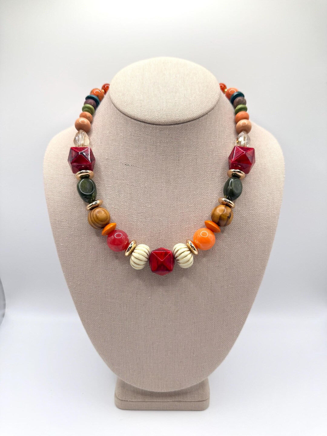 Earthy Bohemian Chic Beaded Statement Necklace – Mixed Vintage Gemstones & Wood Accents, Chunky... | Etsy (US)