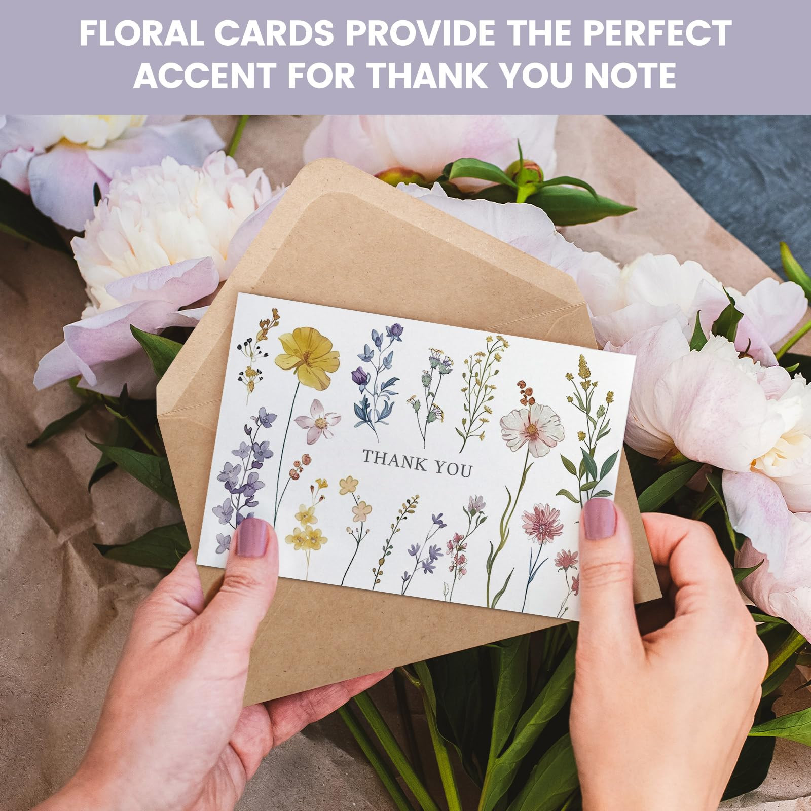 102 PACK Floral Thank You Cards With Envelopes (4"x6") - Wildflower Blank Cards With Adhesive Env... | Amazon (US)