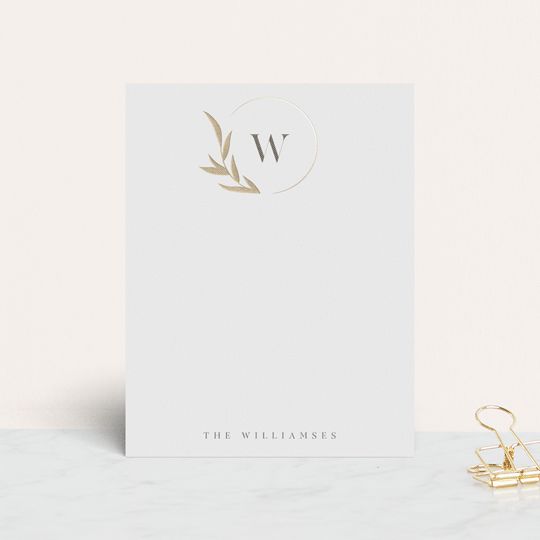 "Leaf Monogram" - Customizable Foil-pressed Stationery in White by Robert and Stella. | Minted