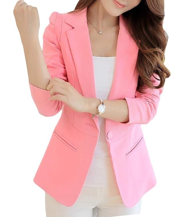 Cromoncent Womens Solid Work Suit Coat One Button Elegant Blazer Jacket | Amazon (US)