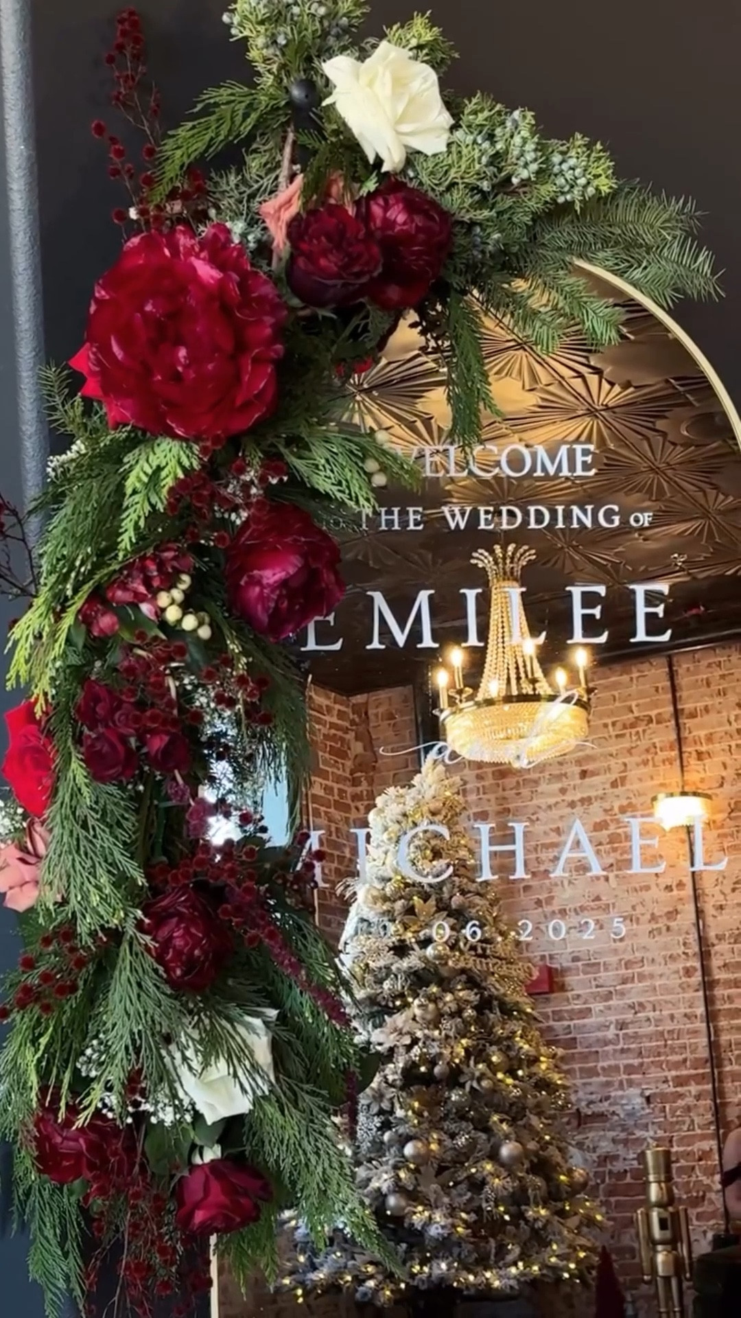 Blank ➡️ beautiful ✨ Our wedding welcome sign mirror, decked with fresh cedar, fir, pine, peonies, roses, Veronica & million star baby’s breath, set the perfect festive vibe the moment our guest entered thanks to @all.the.pretty.things.htx 💍🎄 

PLUS mirror is less than $50🤯

Content creation: @unveiledcontentco 
Bride to be. 
Wedding planning
Wedding floral 
Vinyl for mirror  
DIY wedding vinyl 
WeddingWelcomeSign WeddingDecor 
PersonalizedWedding 
MirrorSign
ChristmasWedding HolidayWeddingDecor FloralArrangement 
WeddingMagic
Winter wedding 
Christmas wedding 
Christmas decor 

#LTKSeasonal #LTKHoliday #LTKWedding