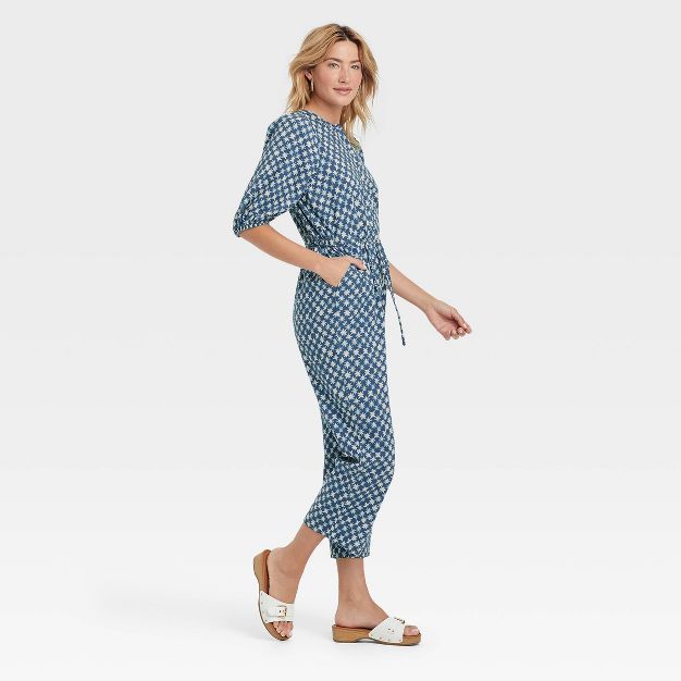 Women's Puff 3/4 Sleeve Jumpsuit - Universal Thread™ Blue Star | Target