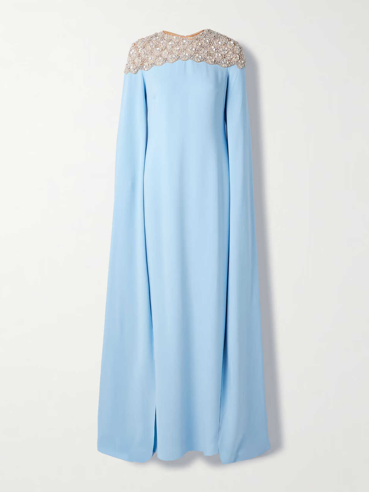 Oscar de la Renta - Cape-effect Embellished Tulle-trimmed Silk-blend Georgette Gown - Blue | NET-A-PORTER (US)