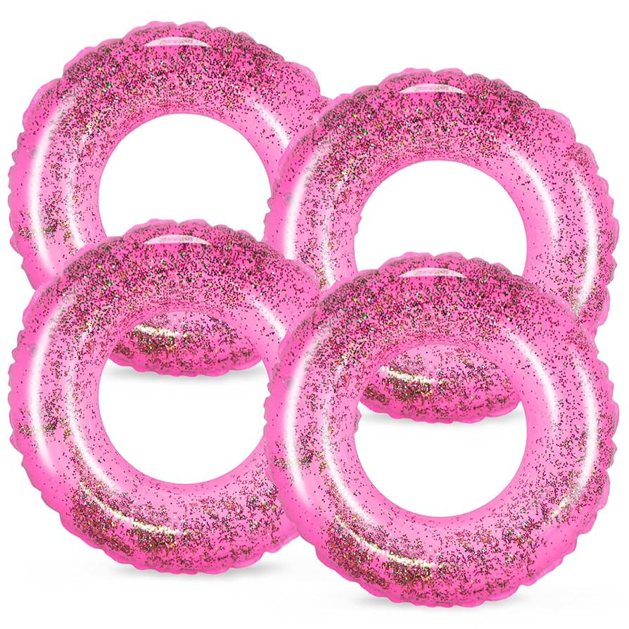 Whaline 4Pcs Inflatable Pool Floats Toys Swim Tubes Rings Glitter Pink Pool Tube for Teen Boys Gi... | Amazon (US)
