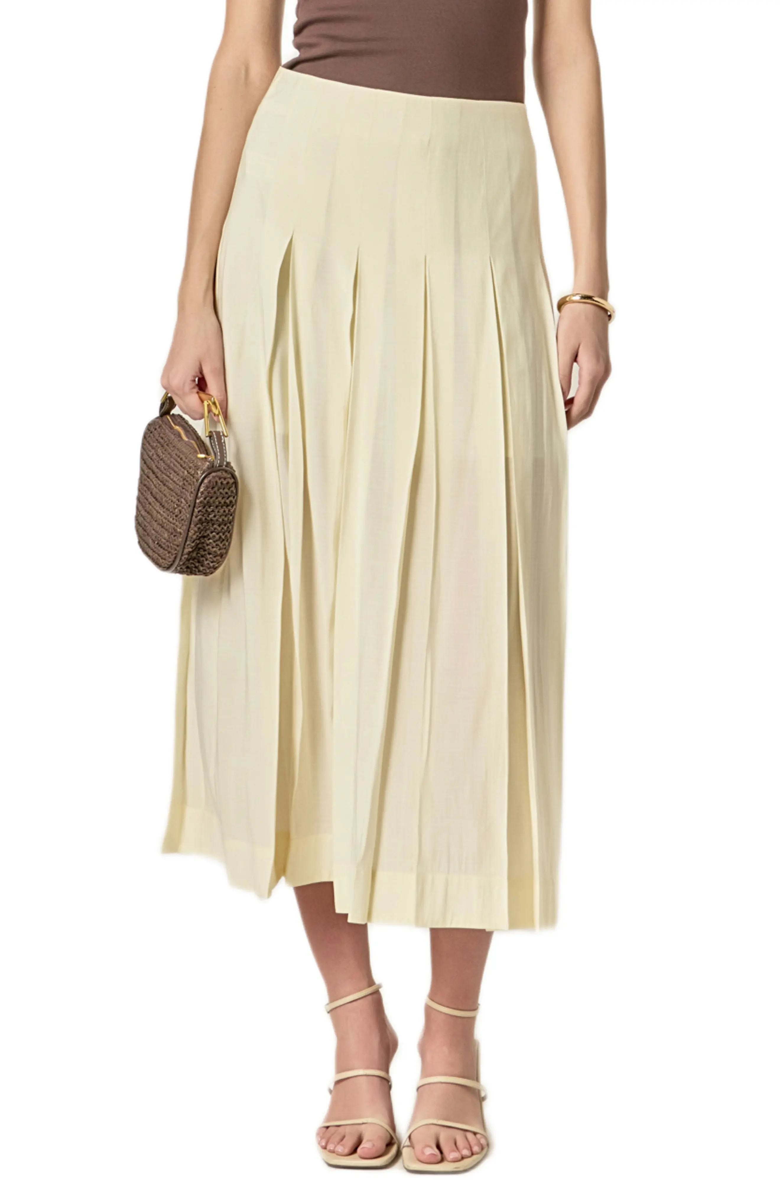 English Factory Pleated A-Line Skirt in Cream at Nordstrom, Size Small | Nordstrom