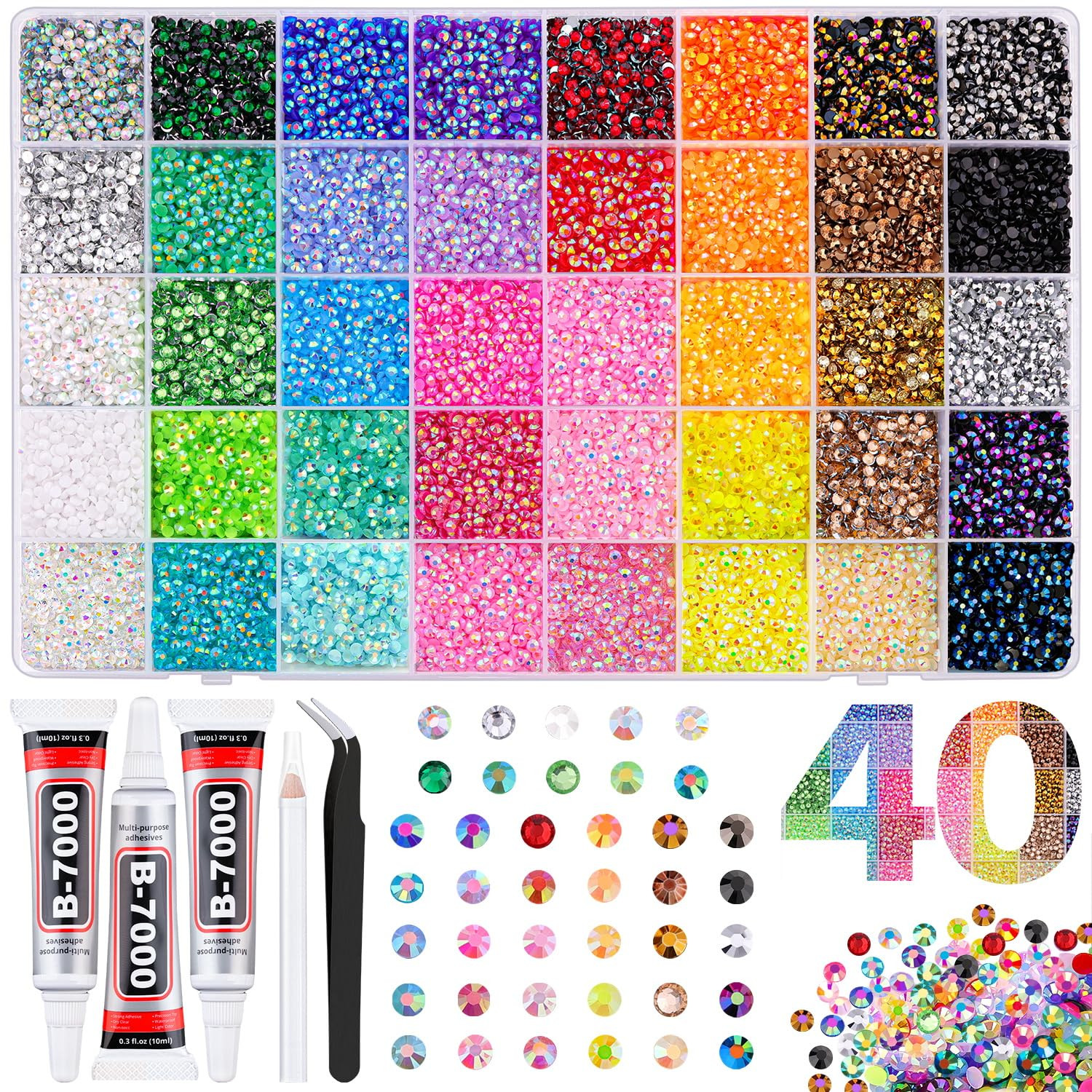 40000Pcs 40 Colors Jelly Rhinestones for Bedazzling, 3mm Multicolor Resin Flatback Gems for Diamo... | Amazon (US)