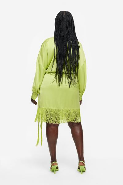 Fringe-trimmed Satin Wrap Dress | H&M (US + CA)