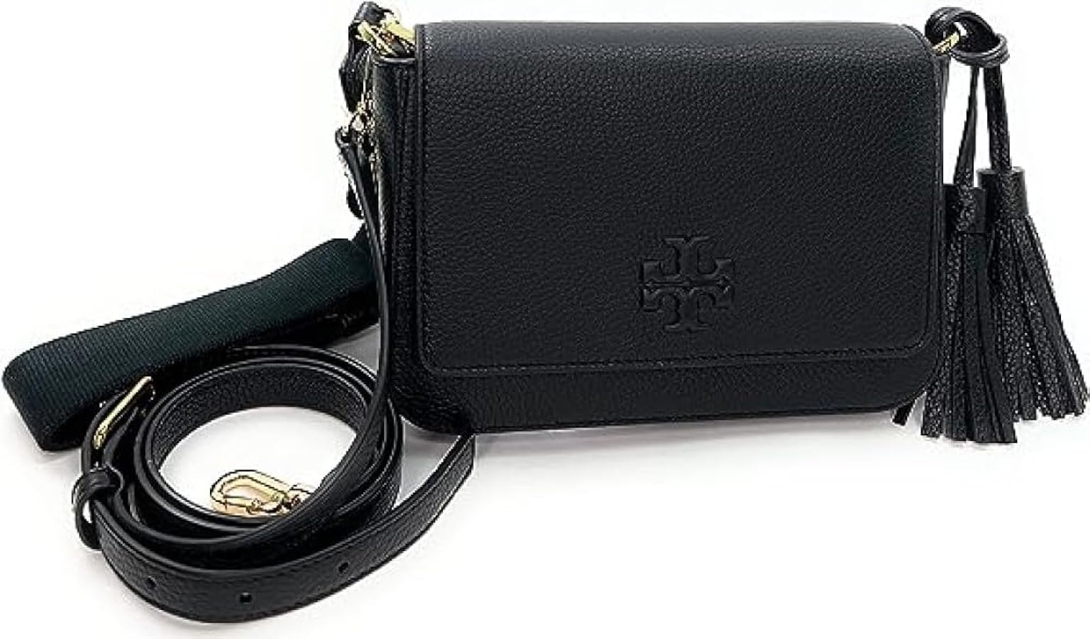 Tory Burch 144688 Thea Flap Black With Gold Hardware Leather Women's Crossbody Bag | Amazon (US)