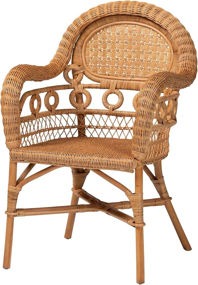 Bali & pari Abigale Natural Rattan Dining Chair - Handwoven Wicker Accent Chair with Arms and Ope... | Amazon (US)
