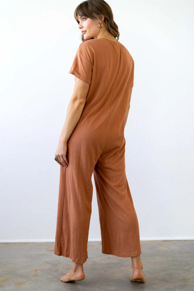 Remi Button Down Jumpsuit - Clay | Three Bird Nest
