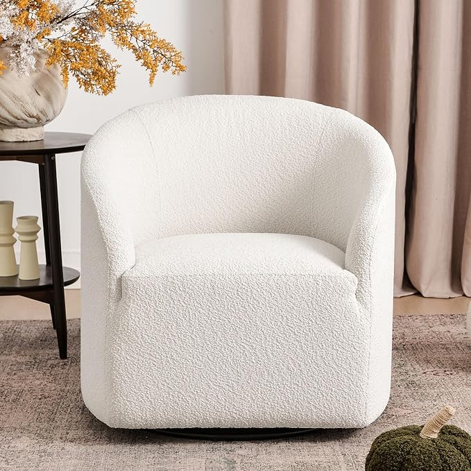KINWELL 32" Wide Modern Boucle Swivel Barrel Chair, No Assembly Round Upholstered Swivel Accent A... | Amazon (US)