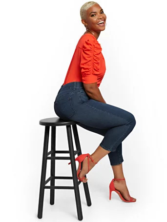 mya curvy high-waisted sculpting no gap super-skinny capri jeans - steinway blue | New York & Company