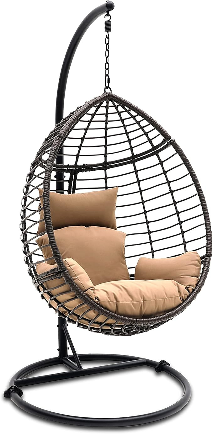 Hanging Egg Chair with Stand - Indoor Outdoor Patio Wicker Rattan Lounge Chair with Stand, Steel ... | Amazon (US)