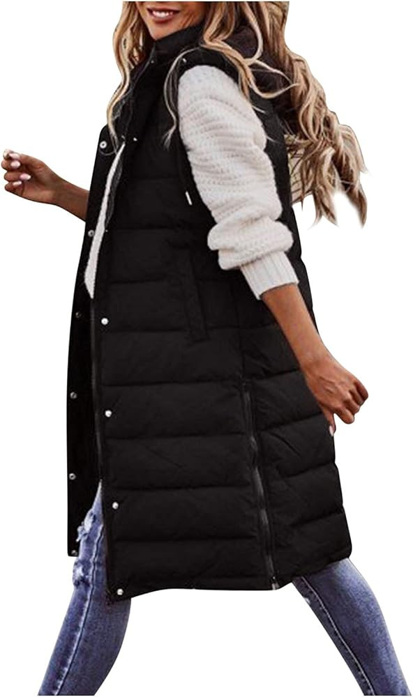 VECDUO Women's Lightweight Long Winter Warm Vest Jackets Coat With Hood Sleeveless Coats Warm Dow... | Amazon (US)