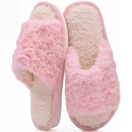 TRANSLINK Fuzzy Open Toe Slippers Ultra Soft Slip On House Shoes Featuring Memory Foam Ideal Gifts for Women Her Mom | Walmart (US)