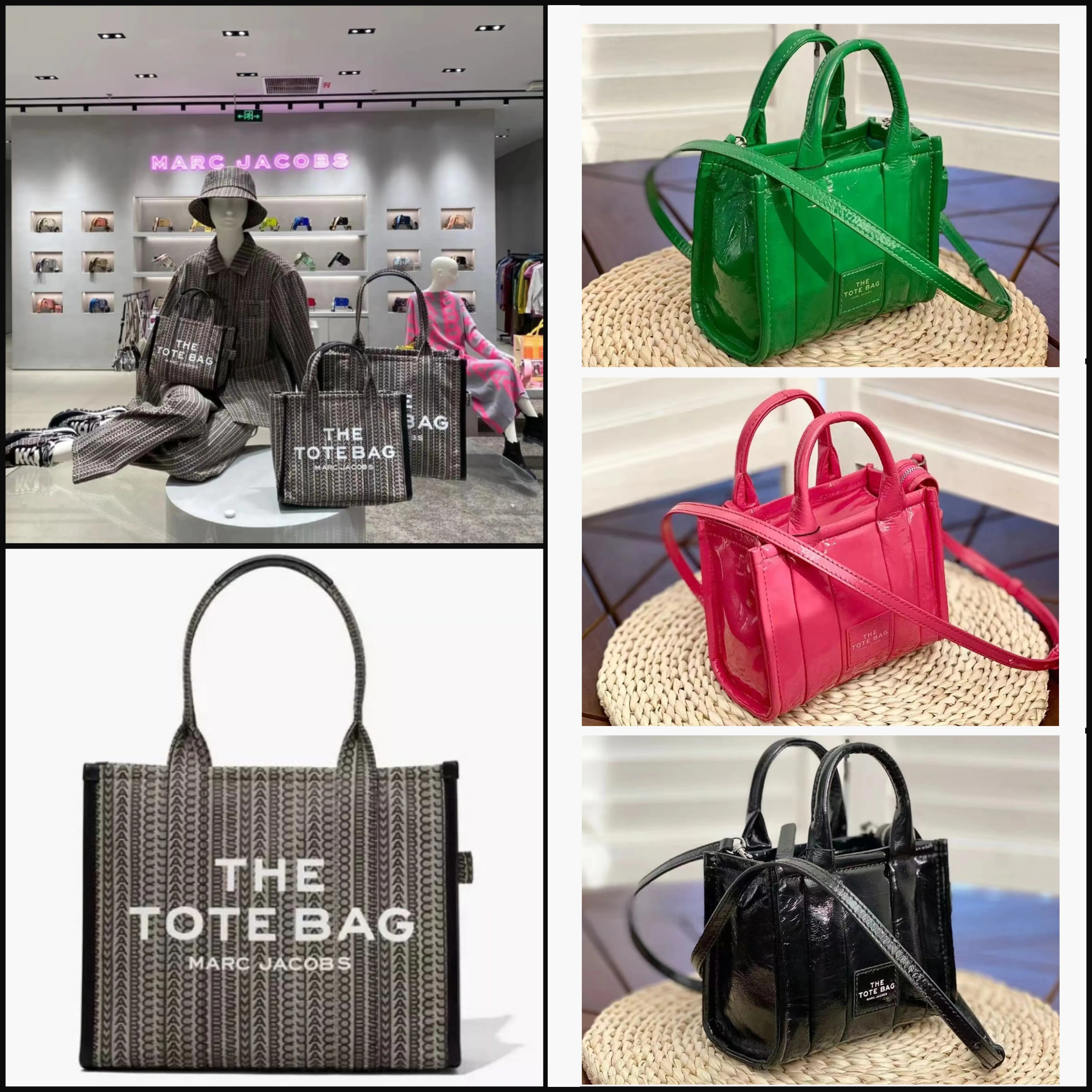 Top Quality Marc Jacos Classic Grey Canvas Leather Womens Tote Bag Messenger Bag Shoulder Drawstr... | DHGate