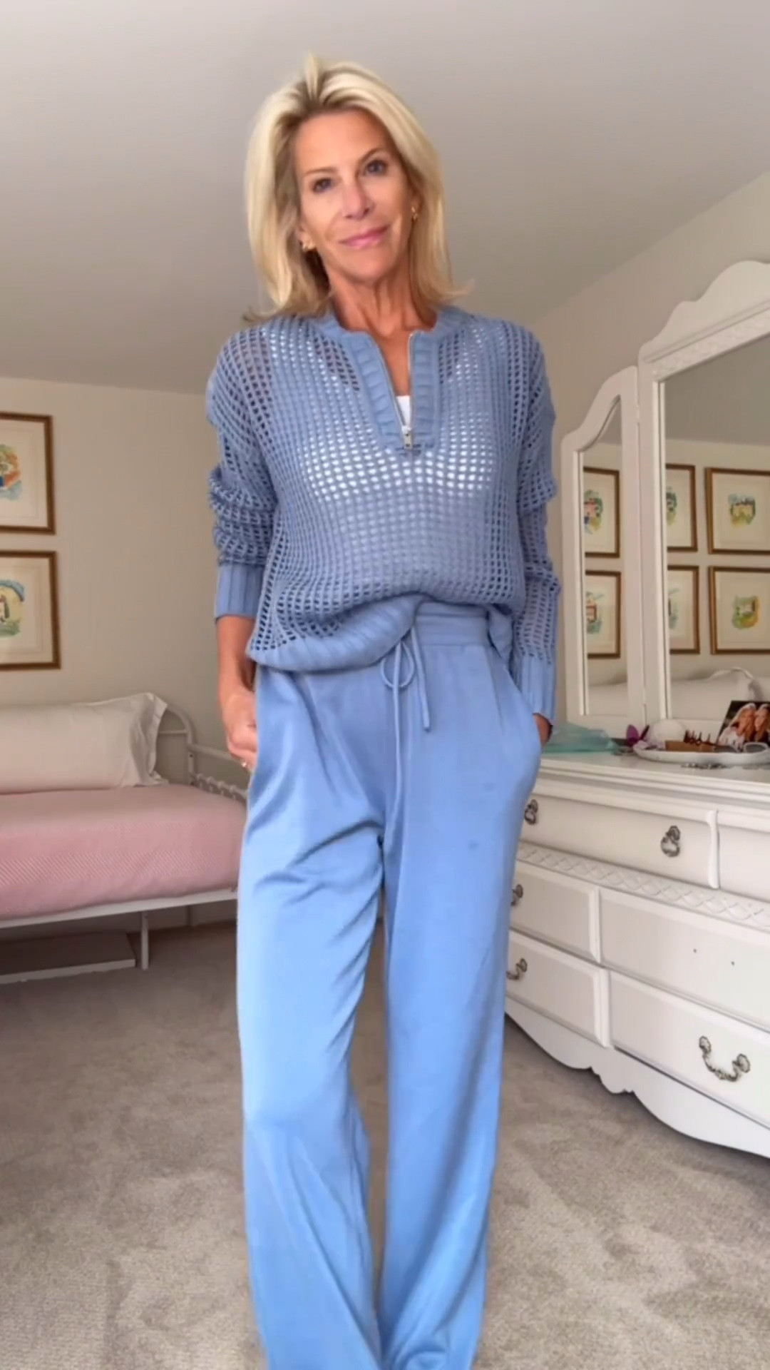Soft Blue Knit Travel Set Outfit.

#LTKootd #LTKOver40 #LTKSeasonal