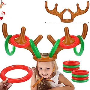 2PCS Christmas Party Toss Game Inflatable Reindeer Antler Hat with Rings for Kids Adults Family X... | Amazon (US)
